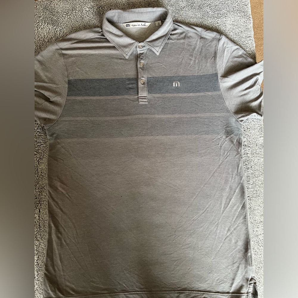 Travis Mathew Gray and Blue Polo Shirt Size Medium Fits Like Large